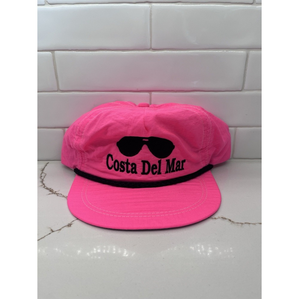 Vintage 1980s Costa Del Mar Hat Neon Pink Cap Trucker Hat  Adjustable Very Rare